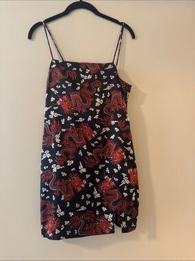 Zara Black Slip Dress with Red Dragon Print - Women
